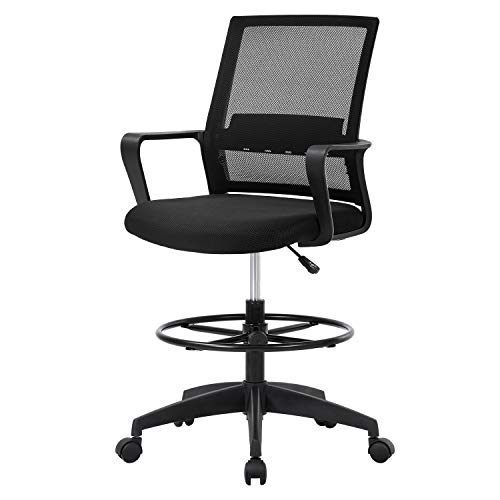 0195030040222 - DRAFTING CHAIR TALL OFFICE CHAIR MESH ERGONOMIC MID-BACK DESK CHAIR WITH ADJUSTABLE FOOT RING FOR EXECUTIVE COMPUTER STANDING DESK (BLACK)