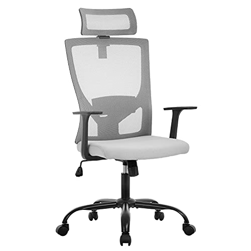 0195030040239 - ERGONOMIC OFFICE CHAIR SWIVEL HOME OFFICE DESK CHAIR WITH HEAD PILLOW BREATHABLE MESH BACKREST ADJUSTABLE SEAT HEIGHT FIRM ARM RESTS MESH CHAIR FOR WORKING AND RESTING (GREY)