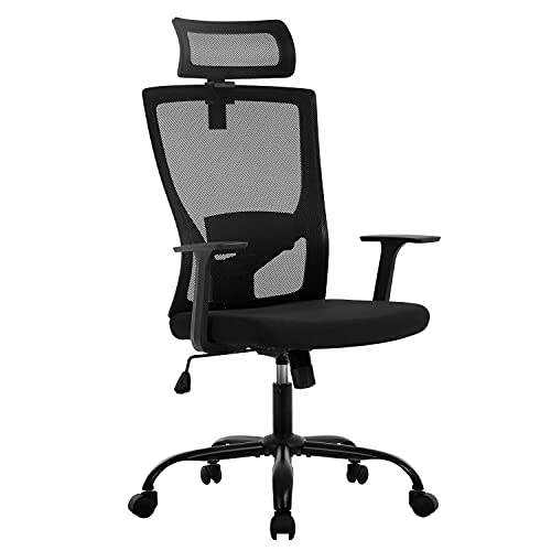 0195030041236 - ERGONOMIC OFFICE CHAIR SWIVEL HOME OFFICE DESK CHAIR WITH HEAD PILLOW BREATHABLE MESH BACKREST ADJUSTABLE SEAT HEIGHT FIRM ARM RESTS MESH CHAIR FOR WORKING AND RESTING (BLACK)