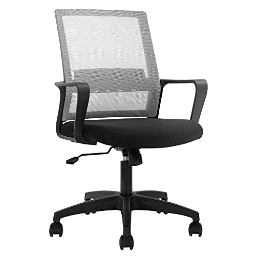 0195030042851 - OFFICE CHAIR ERGONOMIC CHAIR MID BACK MESH DESK CHAIR ADJUSTABLE HEIGHT SWIVEL MESH CHAIR COMPUTER CHAIR WITH ARMREST LUMBAR SUPPORT (GREY)