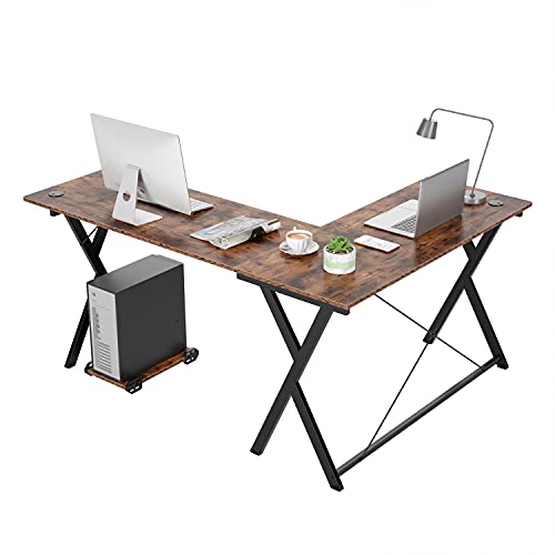 0195030044398 - L-SHAPED DESK,CORNER TABLE,GAME DESK, WITH A MOVABLE MAIN FRAME, A SIMPLE AND MODERN STUDY DESK, NOTEBOOK COMPUTER, DESKTOP WORKSTATION, PC WORKSTATION GAMING TABLE FOR HOME OFFICE. (BROWN)