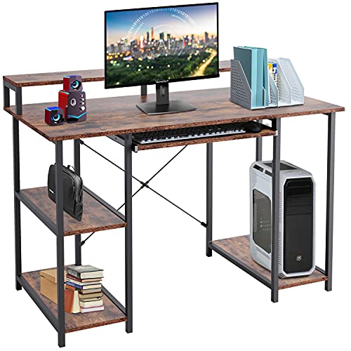0195030045043 - 47 COMPUTER DESK GAMING WRITING DESK WITH KEYBOARD TRAY/MONITOR STAND SHELF/STORAGE SHELVES/CPU STAND FOR HOME OFFICE, YOU CAN PUT IT IN YOUR BEDROOM, STUDY,LIVING ROOM, OFFICE AND OTHER PLACES.