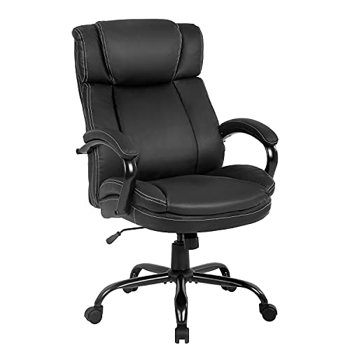 0195030049072 - BIG AND TALL OFFICE CHAIR 500LBS WIDE SEAT ERGONOMIC PU LEATHER DESK CHAIR ADJUSTABLE ROLLING SWIVEL EXECUTIVE COMPUTER CHAIR WITH LUMBAR SUPPORT HEADREST TASK OFFICE CHAIRS FOR HEAVY PEOPLE (BLACK)