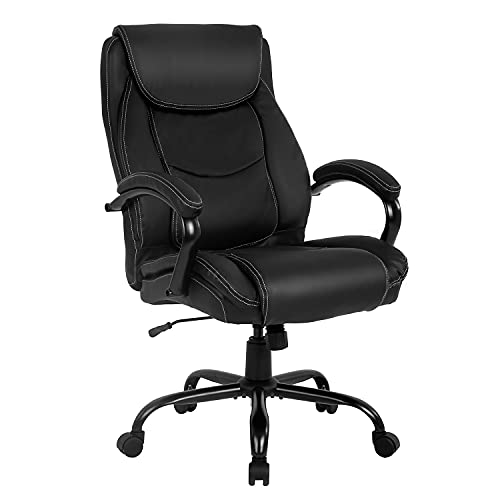 0195030049089 - OFFICE CHAIRS FOR HEAVY PEOPLE BIG AND TALL 500LBS WIDE SEAT ERGONOMIC PU LEATHER DESK CHAIR ADJUSTABLE ROLLING SWIVEL EXECUTIVE COMPUTER CHAIR WITH LUMBAR SUPPORT HEADREST TASK CHAIR BLACK