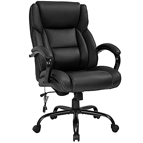 0195030049782 - OFFICE CHAIRS BIG AND TALL 500LBS WIDE SEAT FOR HEAVY PEOPLE ERGONOMIC MASSAGE PU LEATHER EXECUTIVE CHAIR ADJUSTABLE ROLLING SWIVEL COMPUTER DESK CHAIR WITH LUMBAR SUPPORT HEADREST TASK CHAIR BLACK