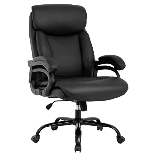 0195030062354 - BIG AND TALL OFFICE CHAIR ERGONOMIC OFFICE CHAIR COMPUTER CHAIR 400LBS WIDE SEAT WITH LUMBAR SUPPORT ARMREST SWIVEL ROLLING EXECUTIVE PU LEATHER ADJUSTABLE TASK CHAIR(BLACK)