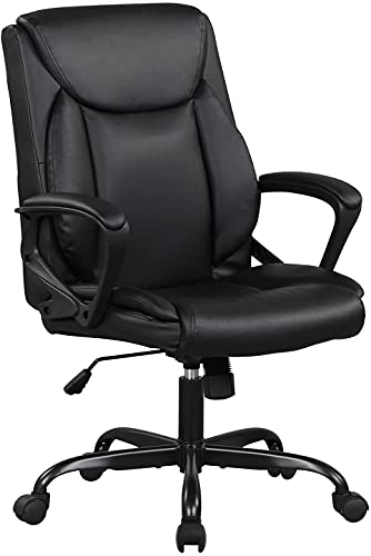 0195030062521 - HOME OFFICE CHAIR ERGONOMIC OFFICE CHAIR DESK CHAIR PU LEATHER TASK CHAIR EXECUTIVE ROLLING SWIVEL MID BACK COMPUTER CHAIR WITH LUMBAR SUPPORT ARMREST ADJUSTABLE CHAIR,BLACK