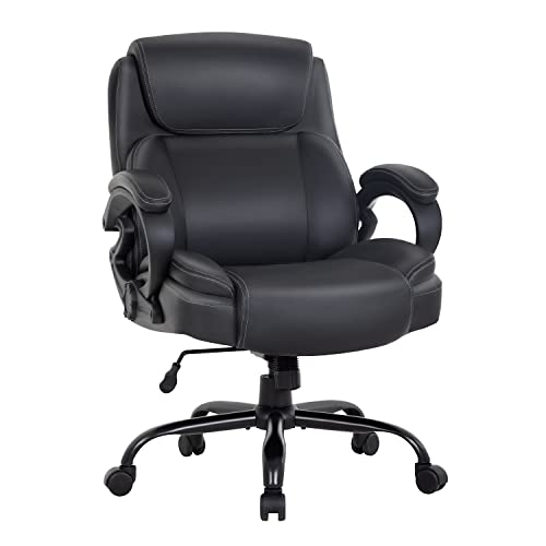 0195030070878 - BIG AND TALL OFFICE CHAIR 400LBS WIDE SEAT ERGONOMIC DESK CHAIR WITH LUMBAR SUPPORT ARMS HIGH BACK PU LEATHER EXECUTIVE TASK COMPUTER CHAIR FOR BACK PAIN
