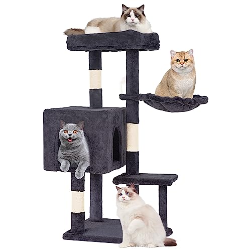 0195030087814 - FDW 37.8 INCH CAT TREE CAT TOWER FOR INDOOR CATS WITH SCRATCHING POSTS,MULTI-LEVEL CAT FURNITURE ACTIVITY CENTER STAND HOUSE CAT CONDO MODERN CAT TOWER WITH HANGING CRADLE & FUNNY TOY,DARK GREY