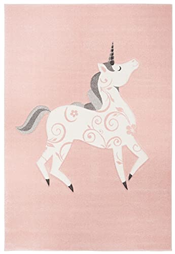 0195058189187 - SAFAVIEH CAROUSEL KIDS COLLECTION CRK163P UNICORN NON-SHEDDING STAIN RESISTANT NURSERY PLAYROOM AREA RUG 2 X 3 PINK/IVORY