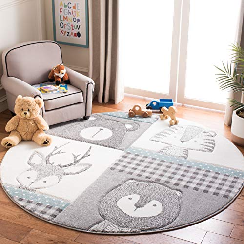 0195058189729 - SAFAVIEH CAROUSEL KIDS COLLECTION CRK188B ANIMAL NON-SHEDDING STAIN RESISTANT NURSERY PLAYROOM AREA RUG 3 X 3 ROUND GREY/IVORY