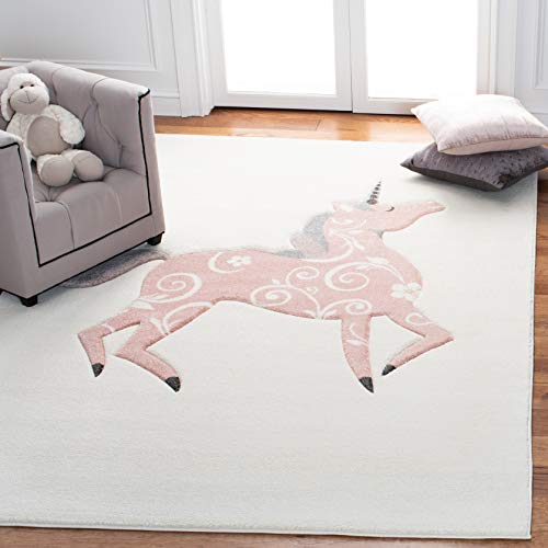 0195058217354 - SAFAVIEH CAROUSEL KIDS COLLECTION CRK163A UNICORN NON-SHEDDING STAIN RESISTANT NURSERY PLAYROOM AREA RUG 53 X 53 SQUARE IVORY/PINK