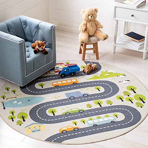 0195058361392 - SAFAVIEH KIDS PLAYHOUSE COLLECTION KPH227A WINDING ROAD MACHINE WASHABLE NON-SHEDDING PLAYROOM NURSERY BEDROOM AREA RUG 33 X 33ROUND BEIGE/GREEN