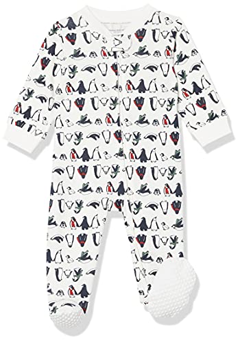 0195111577463 - AMAZON ESSENTIALS BABY COTTON FOOTED ZIP-FRONT SLEEP AND PLAY, PENGUIN PARADE, PREEMIE