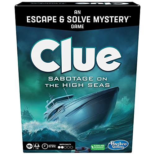 0195166188898 - CLUE BOARD GAME SABOTAGE ON THE HIGH SEAS, CLUE ESCAPE ROOM GAME, MURDER MYSTERY GAMES, COOPERATIVE FAMILY BOARD GAME, AGES 10 AND UP, 1-6 PLAYERS