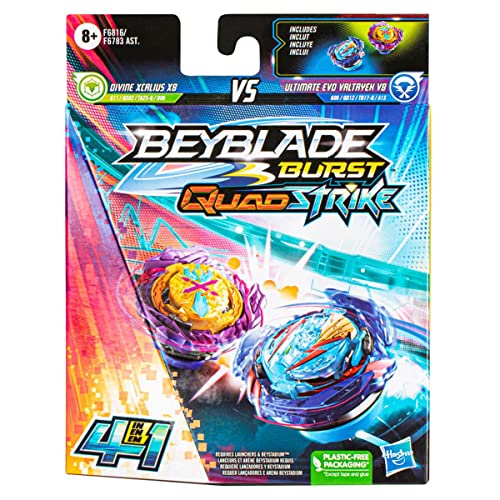 0195166204437 - BEYBLADE BURST QUADSTRIKE ULTIMATE EVO VALTRYEK V8 AND DIVINE XCALIUS X8 SPINNING TOP DUAL PACK, 2 BATTLING GAME TOP TOY FOR KIDS AGES 8 AND UP