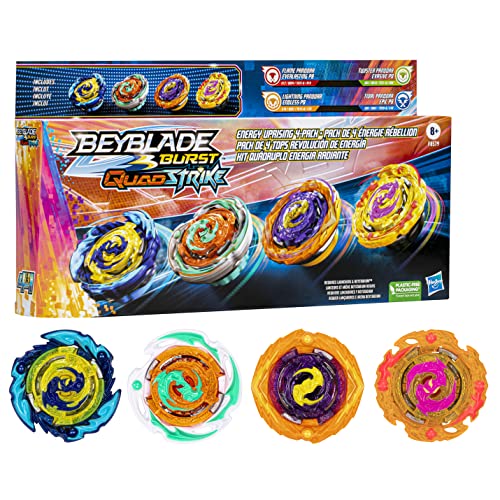 0195166232638 - BEYBLADE BURST QUADSTRIKE ENERGY UPRISING 4-PACK WITH 4 SPINNING TOPS, BATTLE TOY TOPS, KID TOYS FOR AGES 8 AND UP