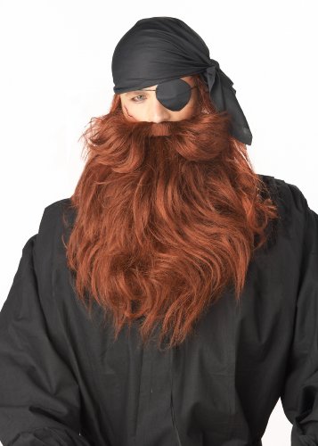 0019519011025 - PIRATE BEARD AND MOUSTACHE - RED - ONE-SIZE