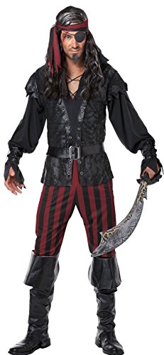 0019519089314 - CALIFORNIA COSTUMES MEN'S RUTHLESS ROGUE PIRATE BUCCANEER SWASHBUCKLER, BLACK/RED, LARGE