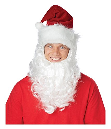 0019519102501 - SANTA CLAUS CHRISTMAS HAT WITH ATTACHED BEARD HOLIDAY COSTUME SET