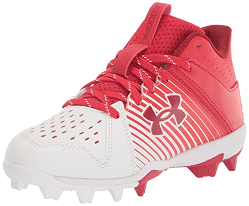 0195253681691 - UNDER ARMOUR BOYS LEADOFF MID JUNIOR RUBBER MOLDED BASEBALL CLEAT SHOE, RED/WHITE/WHITE, 3.5 BIG KID