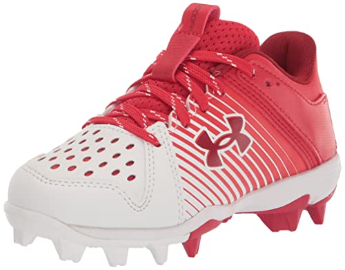 0195253686597 - UNDER ARMOUR BOYS LEADOFF LOW JUNIOR RUBBER MOLDED BASEBALL CLEAT SHOE, RED/WHITE/WHITE, 5 BIG KID