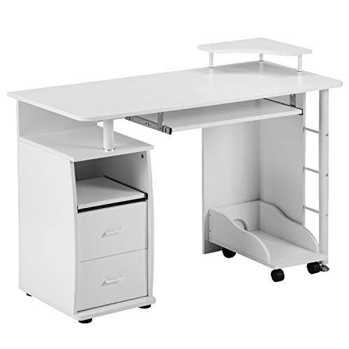 0195358020876 - MERAX COMPUTER DESK STUDY WRITING TABLE FOR HOME OFFICE WITH 47.2 INCH WORKSTATION, PULL-OUT KEYBOARD TRAY AND DRAWERS, WHITE(SIMPLE)