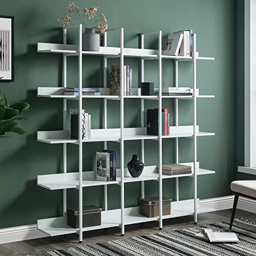0195358839669 - 5-TIER BOOKCASE, TALL FREESTANDING WOODEN BOOKSHELF INDUSTRIAL STYLE FOR HOME OFFICE, STORAGE ORGANIZER WITH METAL FRAME, WHITE