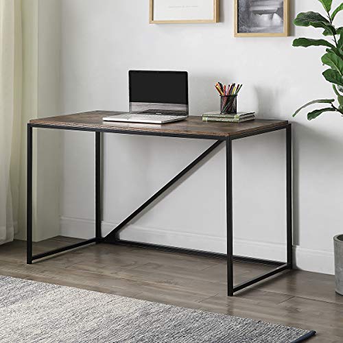 0195358844441 - MERAX (BROWN) 46-INCH COMPUTER DESK, SMALL HOME OFFICE STUDY WORKSTATION, MODERN SIMPLE INDUSTRIAL LAPTOP TABLE, METAL FRAME