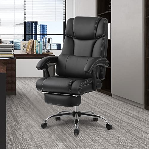 0195358846445 - MERAX EXECUTIVE OFFICE CHAIR, PU LEATHER SWIVEL THICK BACK & PDDDED SEAT, HIGH BACK ADJUSTABLE RECLINING, BLACK