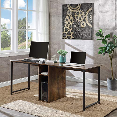0195358935286 - MERAX 78 INCH DOUBLE DESK, HOME OFFICE COMPUTER GAMING TABLE WITH STORAGE SHELF, BROWN