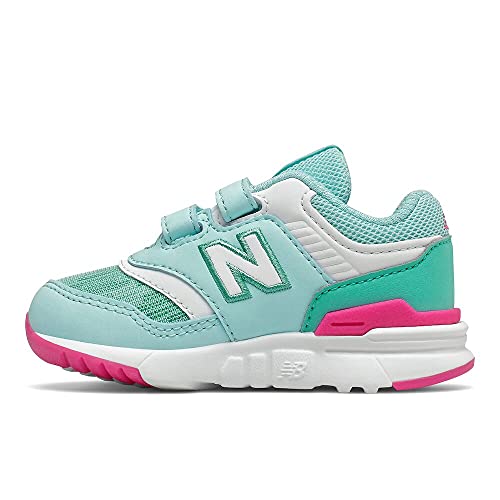 0195481174590 - NEW BALANCE BABY GIRLS 997H V1 HOOK AND LOOP SNEAKER, BLUE CHILL/PINK GLO, 2 INFANT