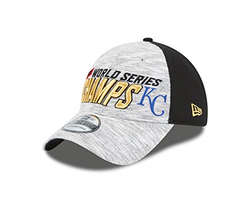 0195502959939 - MLB KANSAS CITY ROYALS ADULT WORLD SERIES CHAMPIONS LOCKER ROOM STRETCH FIT CAP, ONE SIZE, GRAY/BLACK