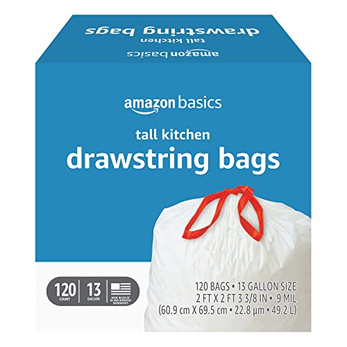 0195515009379 - AMAZON BASICS TALL KITCHEN DRAWSTRING TRASH BAGS, 13 GALLON, UNSCENTED, 120 COUNT (PREVIOUSLY SOLIMO)