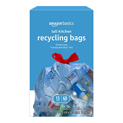 0195515027878 - AMAZON BASICS BLUE RECYCLING TRASH BAGS, UNSCENTED, 13 GALLON, 60 COUNT