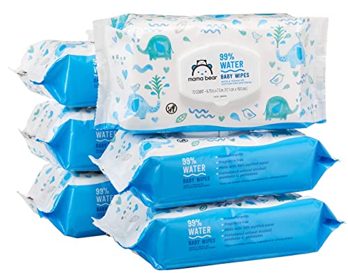 0195515038263 - AMAZON BRAND - MAMA BEAR 99% WATER BABY WIPES, HYPOALLERGENIC, FRAGRANCE FREE,72 COUNT (PACK OF 6)