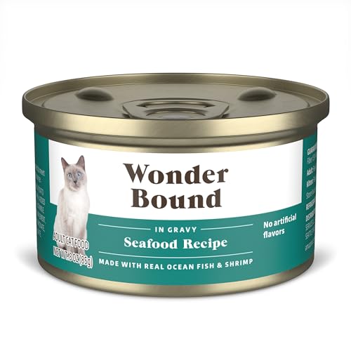 0195515040839 - AMAZON BRAND - WONDER BOUND WET CAT FOOD, GRAVY, NO ADDED GRAIN, 3 OZ CANS, PACK OF 24 (SEAFOOD)