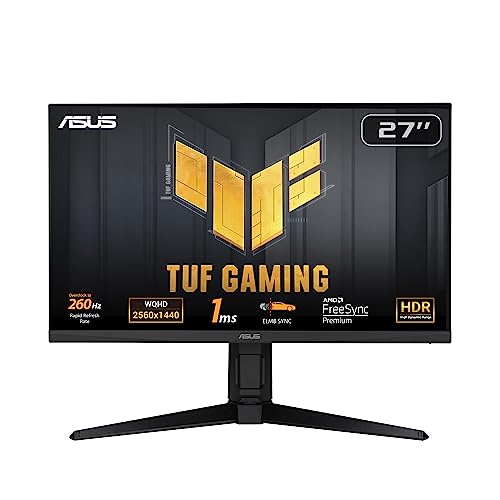 0195553988285 - ASUS TUF GAMING 27” 1440P GAMING MONITOR (VG27AQML1A) - QHD (2560 X 1440), 260HZ, 1MS, FAST IPS, EXTREME LOW MOTION BLUR SYNC, G-SYNC COMPATIBLE, FREESYNC PREMIUM, VARIABLE OVERDRIVE, DISPLAYHDR™ 400