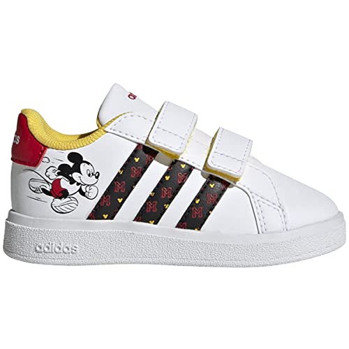 0195748901952 - ADIDAS BABY GRAND COURT 2.0 TENNIS SHOE, WHITE/BLACK/BETTER SCARLET (CROSS STRAP) (MICKEY MOUSE), 4 US UNISEX INFANT