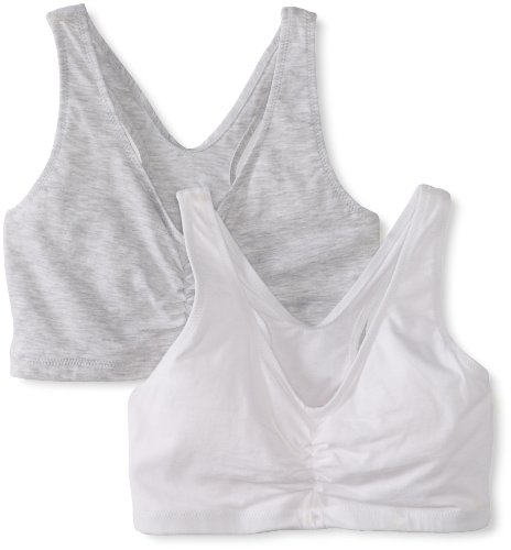 0019585524078 - HANES WOMEN'S COMFORT-BLEND FLEX FIT PULLOVER BRA (PACK OF 2),HEATHER GREY/WHITE,LARGE