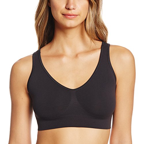 0019585652481 - HANES WOMEN'S COZY SOFTCUP SEAMLESS WIRE FREE BRA, BLACK, LARGE