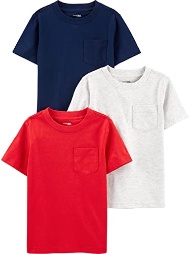 0195861232339 - SIMPLE JOYS BY CARTERS BABY BOYS 3-PACK SOLID POCKET SHORT-SLEEVE TEE SHIRT, RED/NAVY/HEATHER, 12 MONTHS US