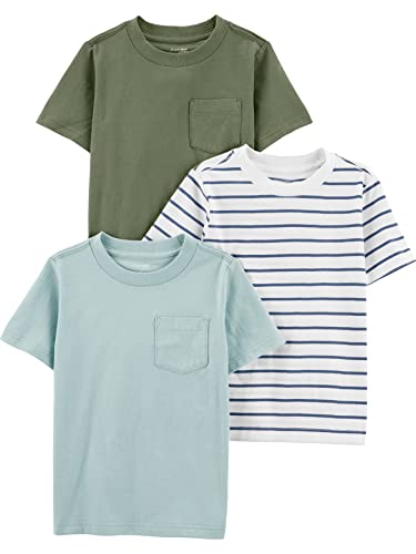 0195861233282 - SIMPLE JOYS BY CARTERS BABY BOYS 3-PACK SOLID POCKET SHORT-SLEEVE TEE SHIRT, OLIVE/STRIPES/BLUE, 6-9 MONTHS US