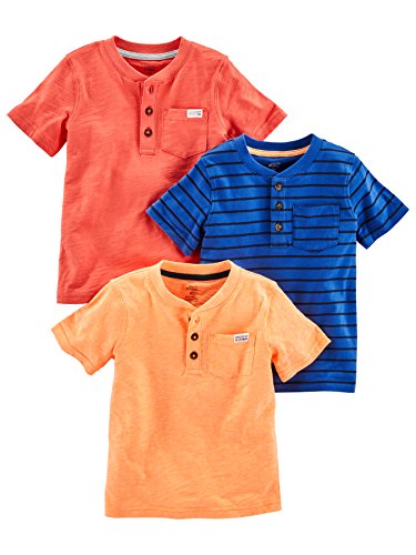 0195861234593 - SIMPLE JOYS BY CARTERS BABY BOYS SHORT-SLEEVE POCKET HENLEY TEE SHIRT, PACK OF 3, ORANGE/BLUE/RED, 18 MONTHS