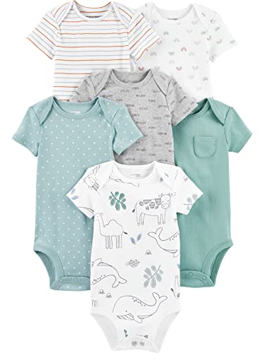 0195861234807 - SIMPLE JOYS BY CARTERS UNISEX BABY 6-PACK SHORT-SLEEVE BODYSUITS SHIRT, ANIMALS/STRIPES/GEO, 3-6 MONTHS US