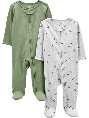 0195861436836 - SIMPLE JOYS BY CARTERS BABY BOYS 2-PACK 2-WAY ZIP TEXTURED SLEEP AND PLAY, SAGE/AVOCADOS, 0-3 MONTHS