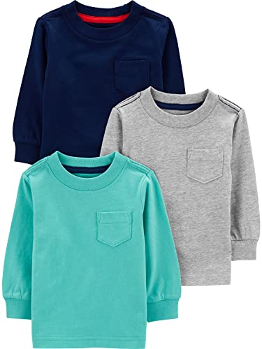 0195861438830 - SIMPLE JOYS BY CARTERS BABY BOYS SOLID POCKET LONG-SLEEVE TEE SHIRTS, PACK OF 3, GREY/BLUE/NAVY, 18 MONTHS