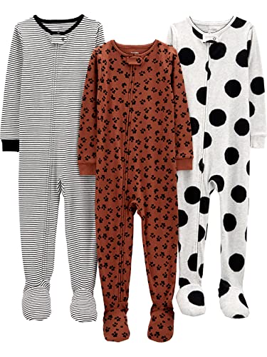 0195861442189 - SIMPLE JOYS BY CARTERS BABY AND LITTLE GIRLS 3-PACK SNUG-FIT FOOTED PAJAMAS, DOTS/STRIPES/ANIMAL PRINT, 6-9 MONTHS