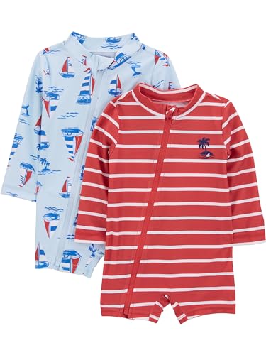 0195862464531 - SIMPLE JOYS BY CARTERS BABY BOYS 1-PIECE ZIP RASHGUARDS, PACK OF 2, BLUE/RED