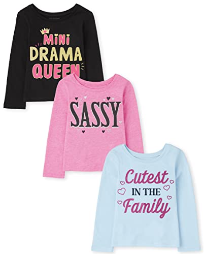 0195935174947 - THE CHILDRENS PLACE BABY TODDLER GIRLS LONG SLEEVE GRAPHIC T-SHIRT 3-PACK, SASSY 2, 3T